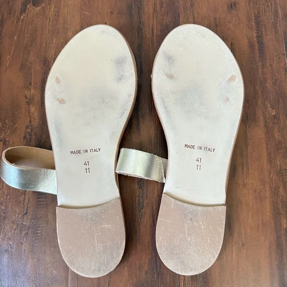 MERCANTI FIORENTINI Gold Leather Two Straps Slip-On Sandals Slides - Picture 8 of 9